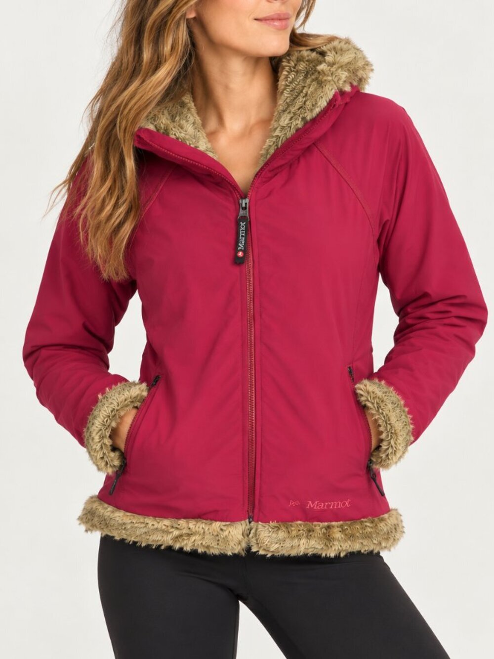 Marmot Furlong Softshell Jacket Faux Fur Hood Full Zip Pink Size Medium